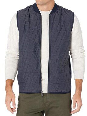 Perry Ellis Men's Quilted Front Full Zip Ponte Sleeveless Vest